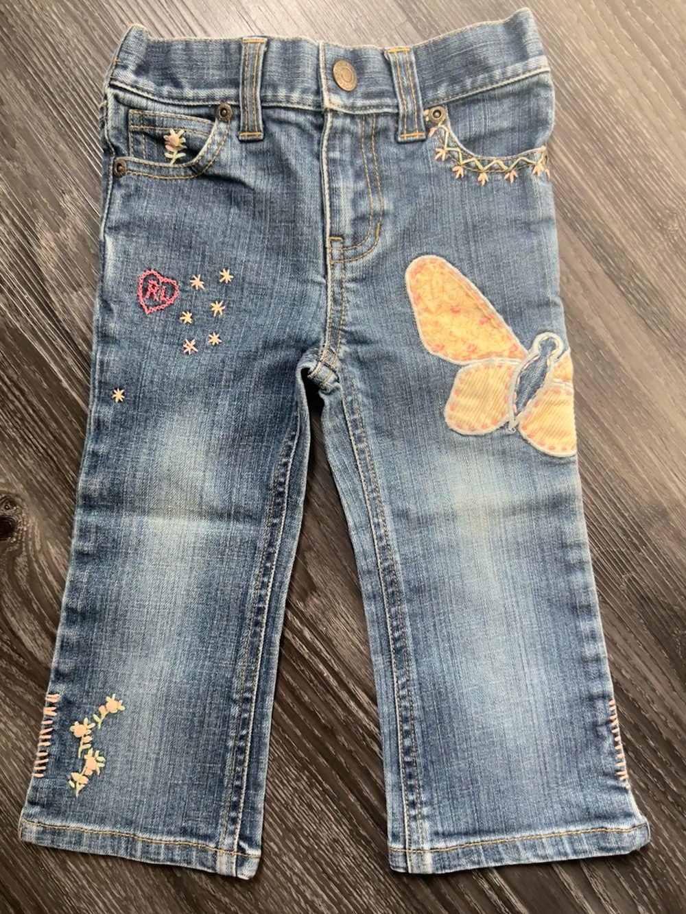 Vintage Ralph Lauren Polo Toddler Girls Embroidered Butterfly Denim Jeans 24M